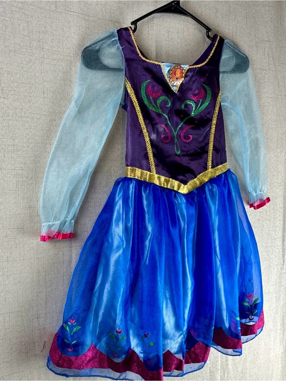 Disney Frozen Anna Traveling Costume Child Dress Blue Size 4-6 S Nordic Scandi